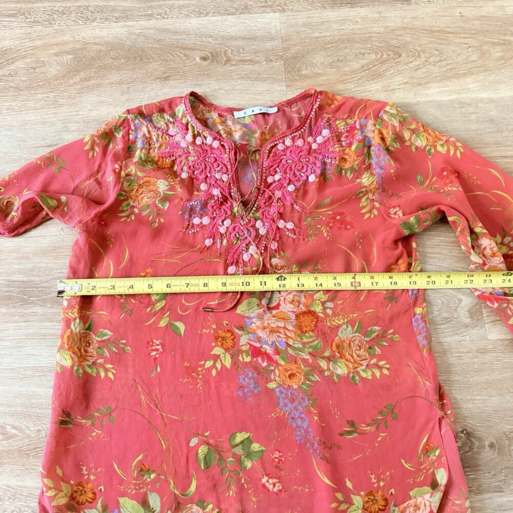 Cabi Coral Floral Lightweight Silk Sequin Embellished Embroidered Blouse Size S - Picture 14 of 15